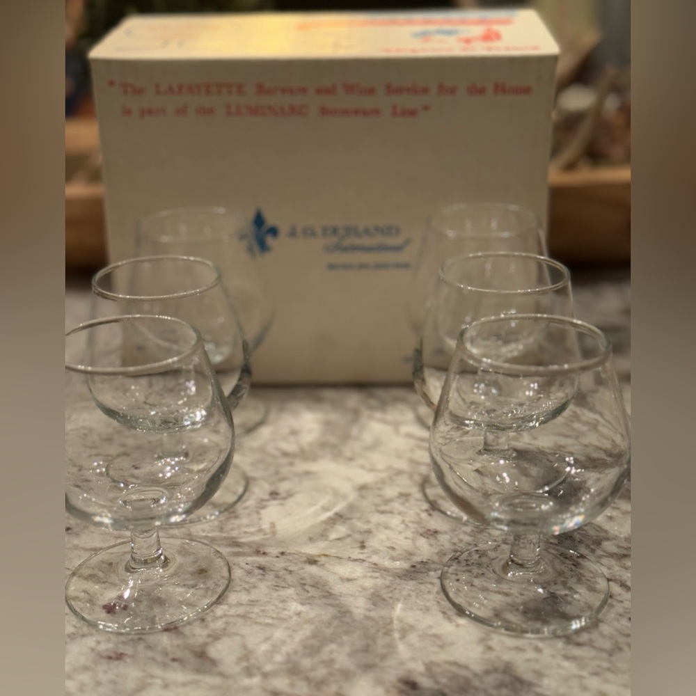 Vintage Rare Set of 6 Lafayette Brandy glasses & Set of 6 Whiskey Sour Glasses.